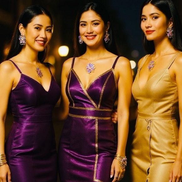 JEWELRY SET: 5Pc White/Gold Lotus Flower Ring, Bracelet, Earrings, & Necklace - Picture 3 of 9